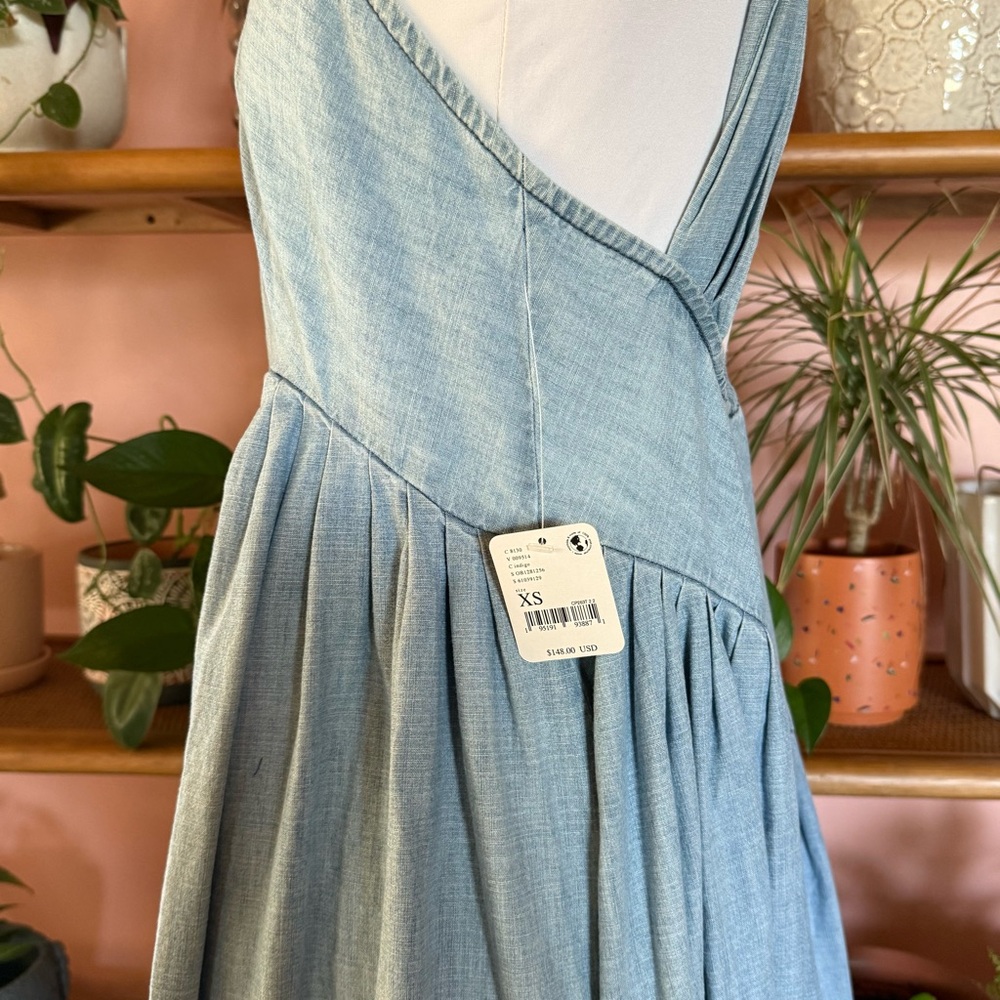 Free People Tala Denim Midi Maxi Asymmetrical Dress NWT Size XS Blue - Picture 8 of 9